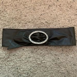 Faux Leather Wide Belt With Bling Buckle